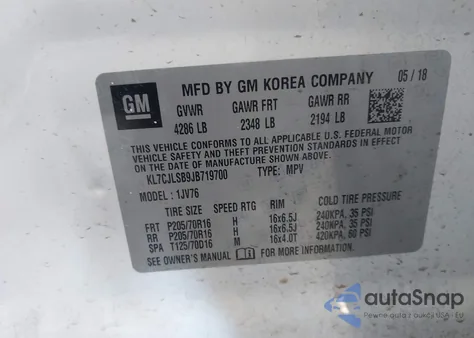 2018 Chevrolet Trax Lt from USA, damaged, VIN KL7CJLSB9JB719700